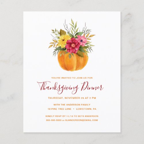 THANKSGIVING BUDGET INVITE FALL FLORAL PUMPKIN