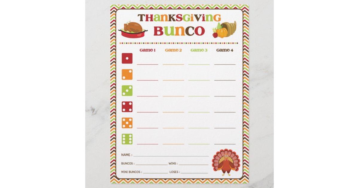 Thanksgiving Bunco Party Game Score Card | Zazzle