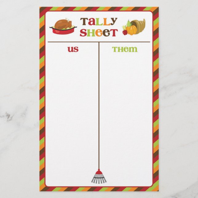 Thanksgiving Bunco Party Game Tally Sheet (Front)