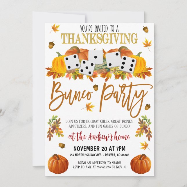 Thanksgiving Bunco Party Invitation (Front)