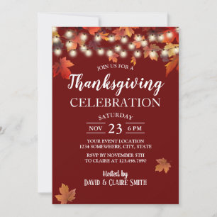 Thanksgiving Burgundy Red Autumn Leaves Invitation