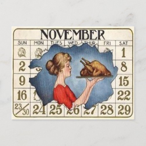 Thanksgiving Calendar Holiday Postcard