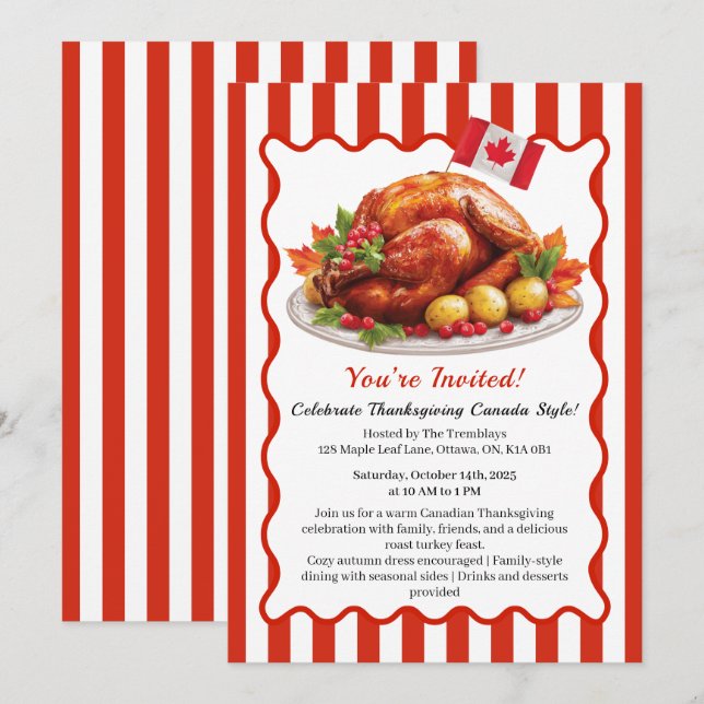 Thanksgiving Canada | Cozy Roast Turkey Gathering Invitation (Front/Back)