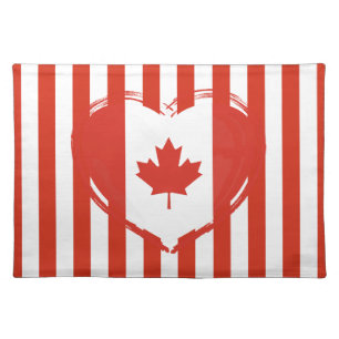 Thanksgiving Canada – Red heart and stripes Cloth Placemat