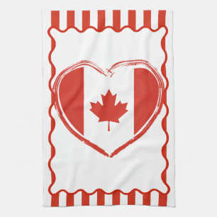 Thanksgiving Canada – Red heart and stripes Kitchen Towel