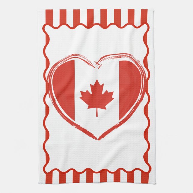 Thanksgiving Canada – Red heart and stripes  Kitchen Towel (Vertical)