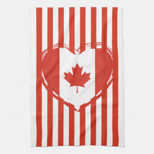 Thanksgiving Canada – Red heart and stripes Kitchen Towel
