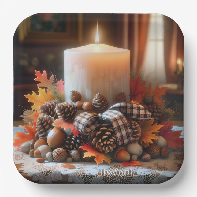 Thanksgiving Candle Centerpiece Paper Plates (Front)