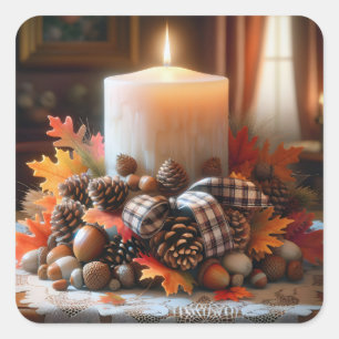 Thanksgiving Candle Centerpiece Square Sticker