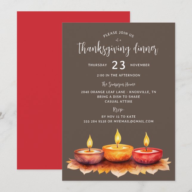 Thanksgiving Candles Dinner Party invitation (Front/Back)