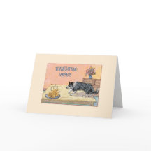 Thanksgiving card, border collie dog with turkey