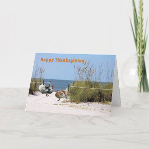 Thanksgiving Card, Humor with Turkeys on the Beach Holiday Card