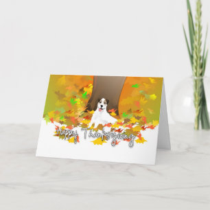 Thanksgiving Card - Jack Russell Dog Autumn Leaves
