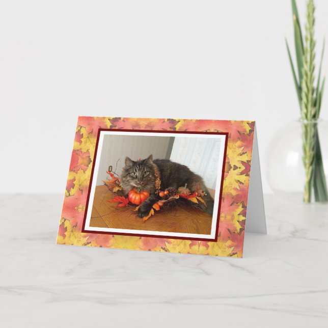 Thanksgiving Card Kitty with Autumn Garland (Front)