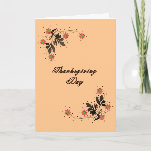 Thanksgiving Card, Lt. Orange With Swirly Flowers Holiday Card