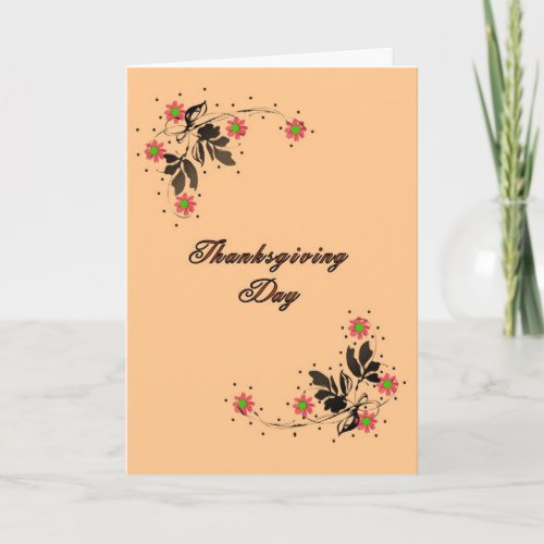 Thanksgiving Card Lt Orange with Swirly Flowers Holiday Card