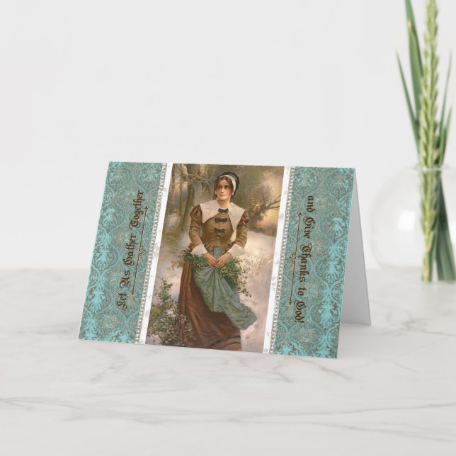 Thanksgiving card Painting of Pilgrim Woman (Front)