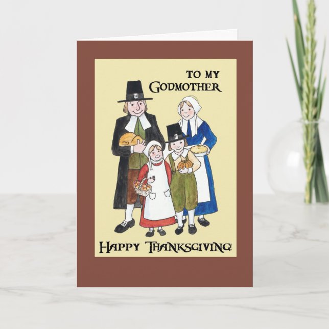 Thanksgiving Card with Pilgrims for Godmother (Front)