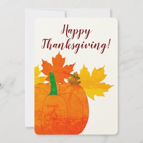 Thanksgiving card with pumpkin and leaves