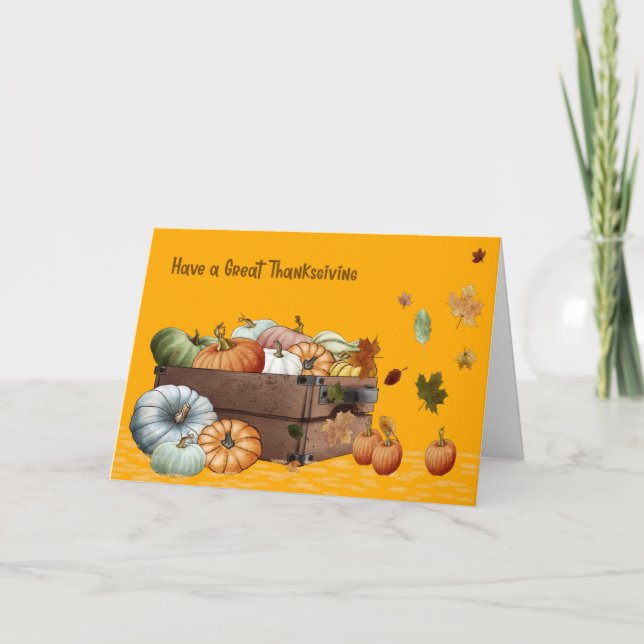 Thanksgiving Card with Pumpkins & Leaves (Front)