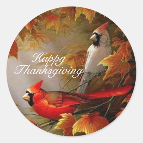 Thanksgiving Cardinals Classic Round Sticker