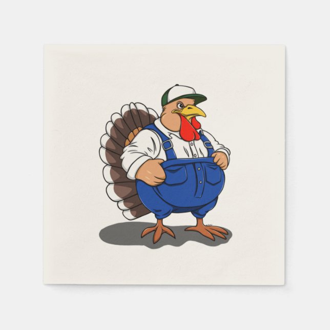 Thanksgiving, Cartoon Farmer Turkey, Napkins (Front)