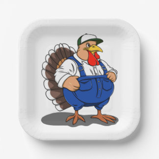 Thanksgiving, Cartoon Farmer Turkey, Paper Plates