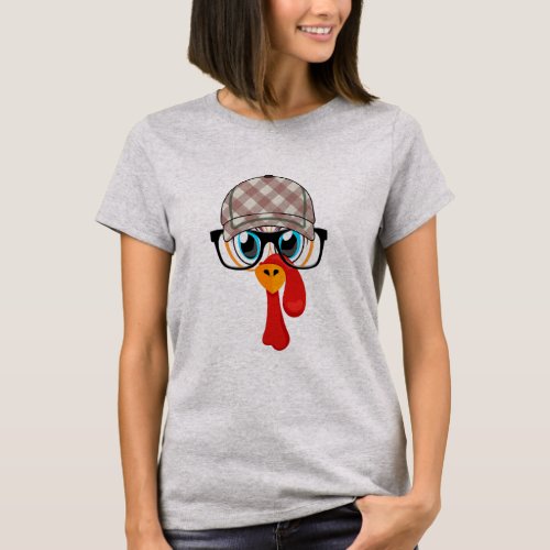 Thanksgiving Cartoon Little Turkey Face Tartan T_Shirt