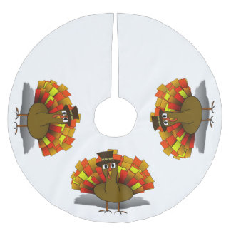 Thanksgiving Cartoon Turkey Pilgrim Brushed Polyester Tree Skirt