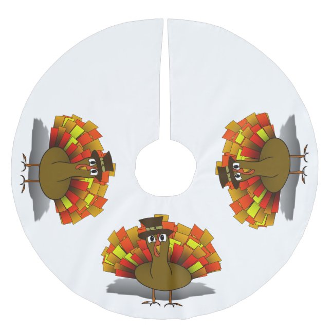 Thanksgiving Cartoon Turkey Pilgrim Brushed Polyester Tree Skirt (Front)