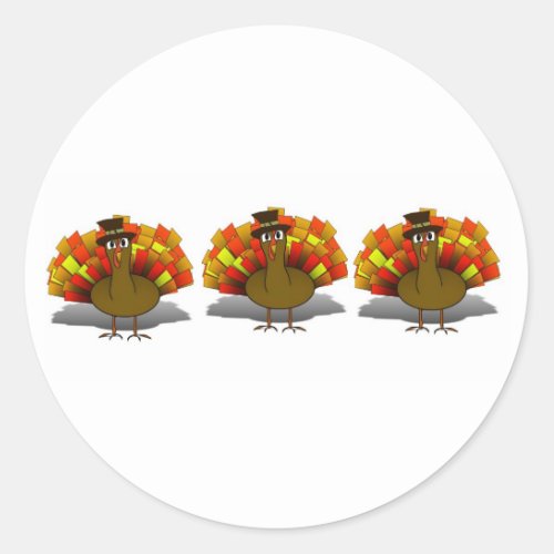 Thanksgiving Cartoon Turkey Pilgrim Classic Round Sticker