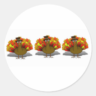 Thanksgiving Cartoon Turkey Pilgrim Classic Round Sticker