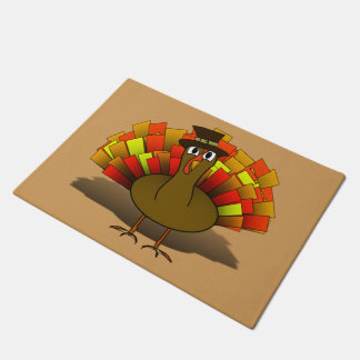 Thanksgiving Cartoon Turkey Pilgrim Doormat