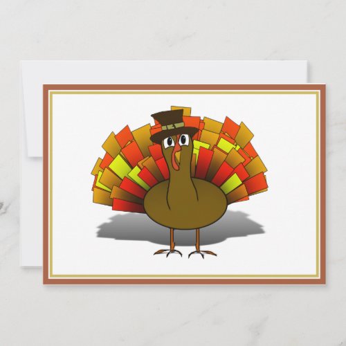 Thanksgiving Cartoon Turkey Pilgrim Invitation
