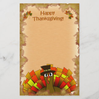 Thanksgiving Cartoon Turkey Pilgrim Stationery