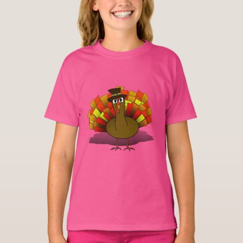 Thanksgiving Cartoon Turkey Pilgrim T_Shirt