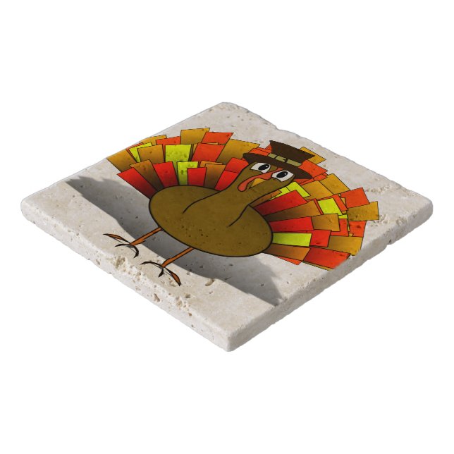 Thanksgiving Cartoon Turkey Pilgrim Trivet (Corner)