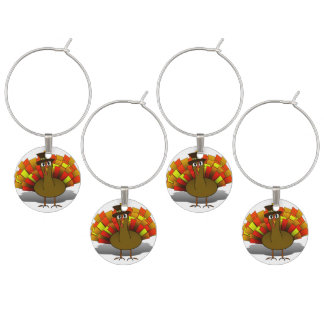 Thanksgiving Cartoon Turkey Pilgrim Wine Glass Charm