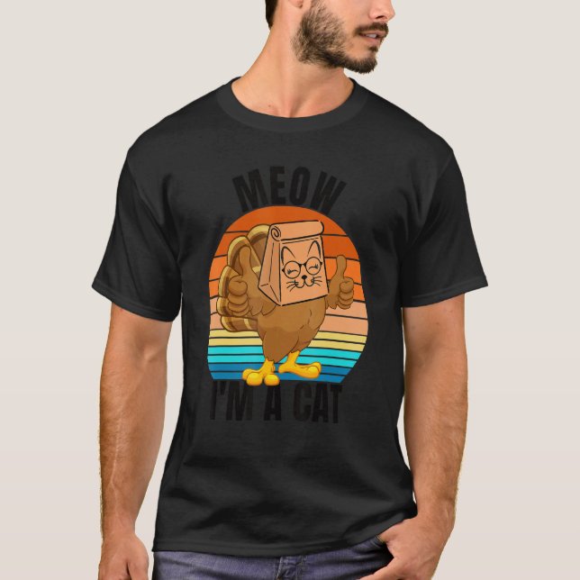Thanksgiving Cat  Fake Cat Meow Thanksgiving Turke T-Shirt (Front)