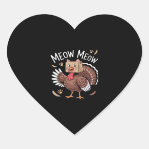 Thanksgiving Cat Funny Fake Cat Meow Thanksgiving Heart Sticker