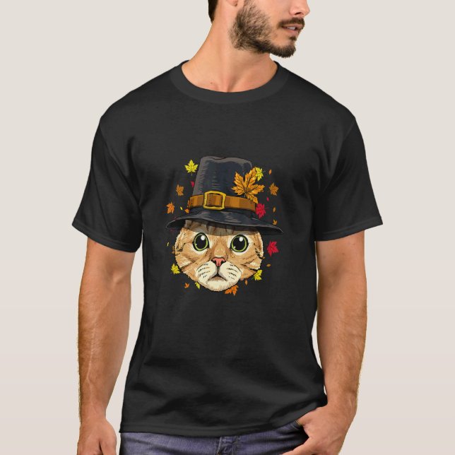 Thanksgiving Cat Pilgrim Costume T-Shirt (Front)