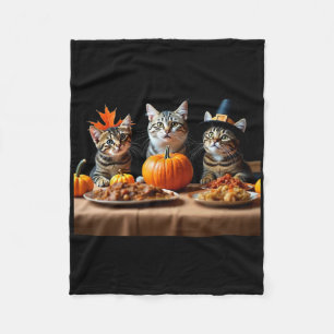 Thanksgiving Cats Dinner Feast Vintage Fall Men Wo Fleece Blanket