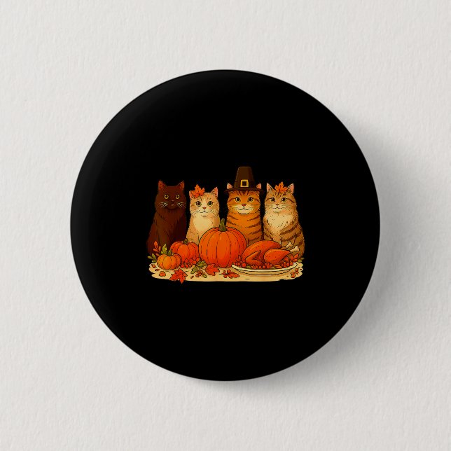Thanksgiving Cats Dinner Pumpkin Autumn Men Women  Button (Front)