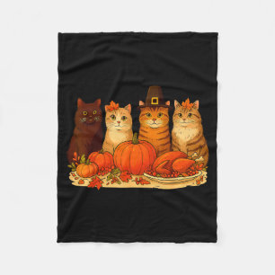 Thanksgiving Cats Dinner Pumpkin Autumn Men Women Fleece Blanket