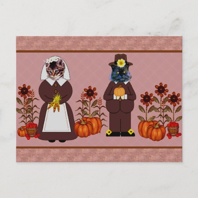Thanksgiving Cats Holiday Postcard (Front)