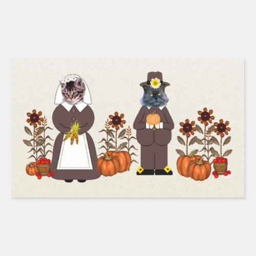 Thanksgiving Cats Rectangular Sticker