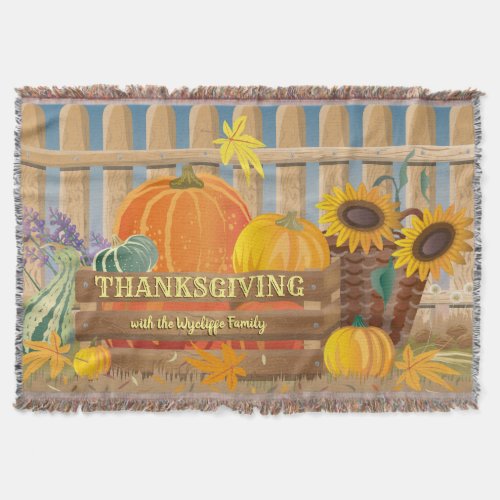 Thanksgiving Celebration Pumpkin Sunflower Fall Throw Blanket