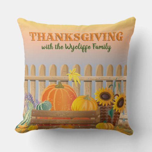 Thanksgiving Celebration Pumpkin Sunflower Fall Throw Pillow