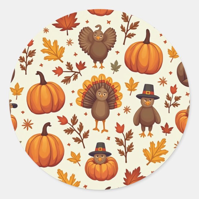 thanksgiving characters classic round sticker (Front)