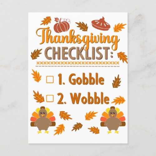 Thanksgiving Checklist Gobble Wobble Ugly Sweater Postcard